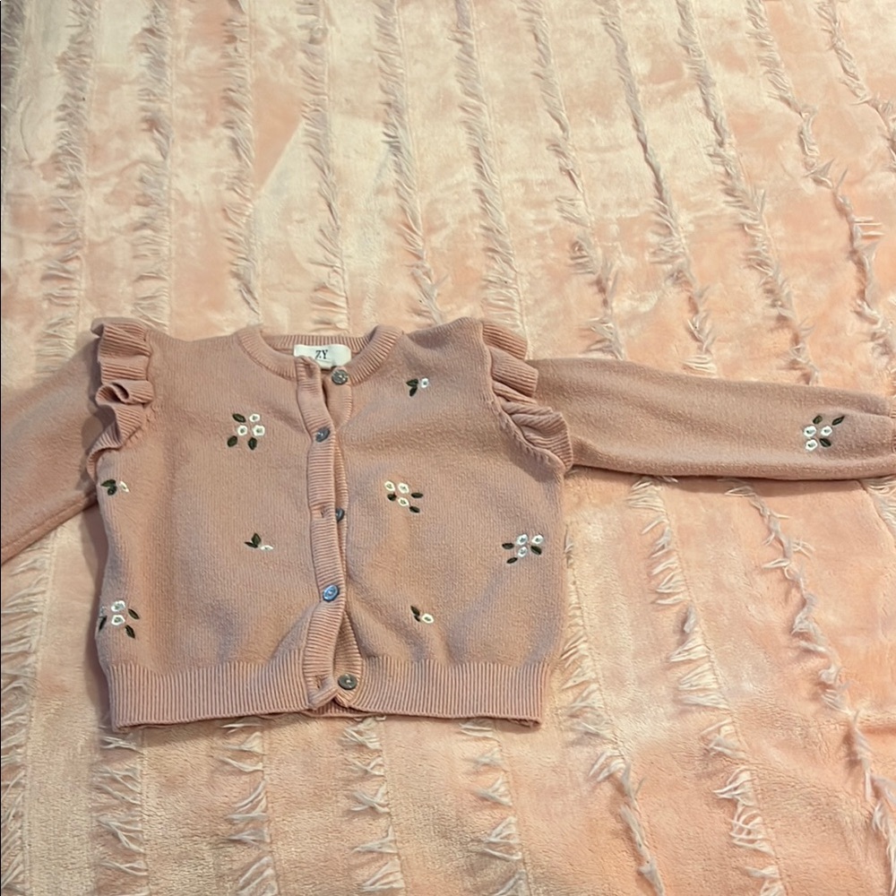 Pink Girl’s Floral Embroidered Cardigan